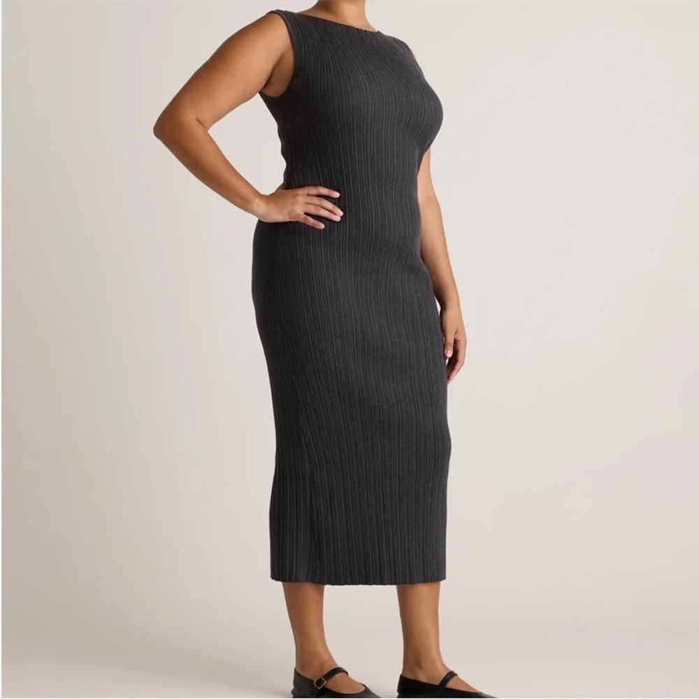 Quince Ribbed Knit Midi Dress in Charcoal Gray